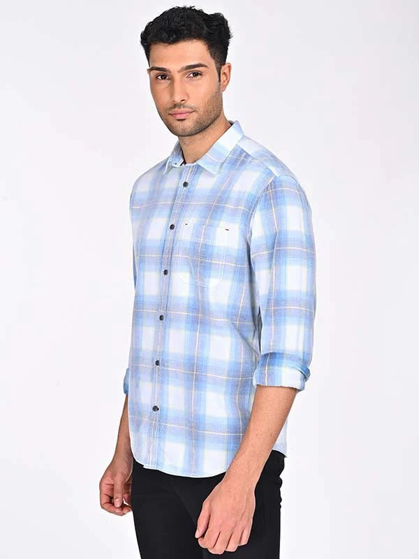 Indian Terrain Men's Regular Fit Full Sleeve Checkered Blue Shirt